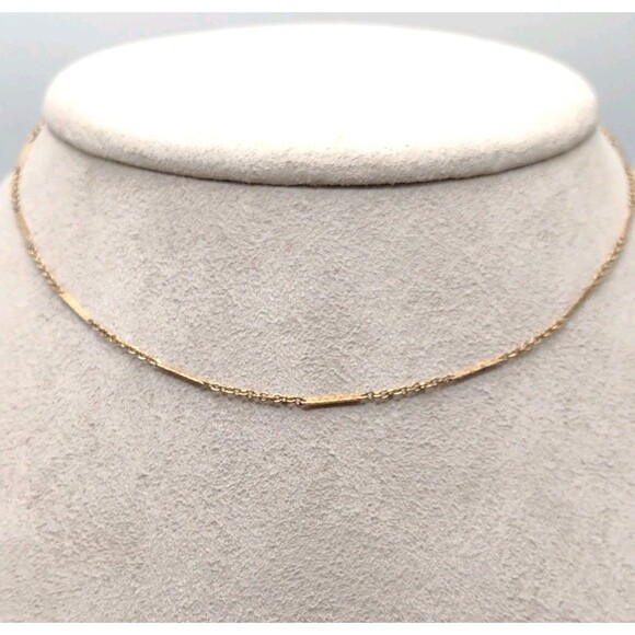 Vintage 1/20 12K Gold Filled Bar Station Rolo Chain Necklace 14” 1.3mm 1.46g - Picture 1 of 10